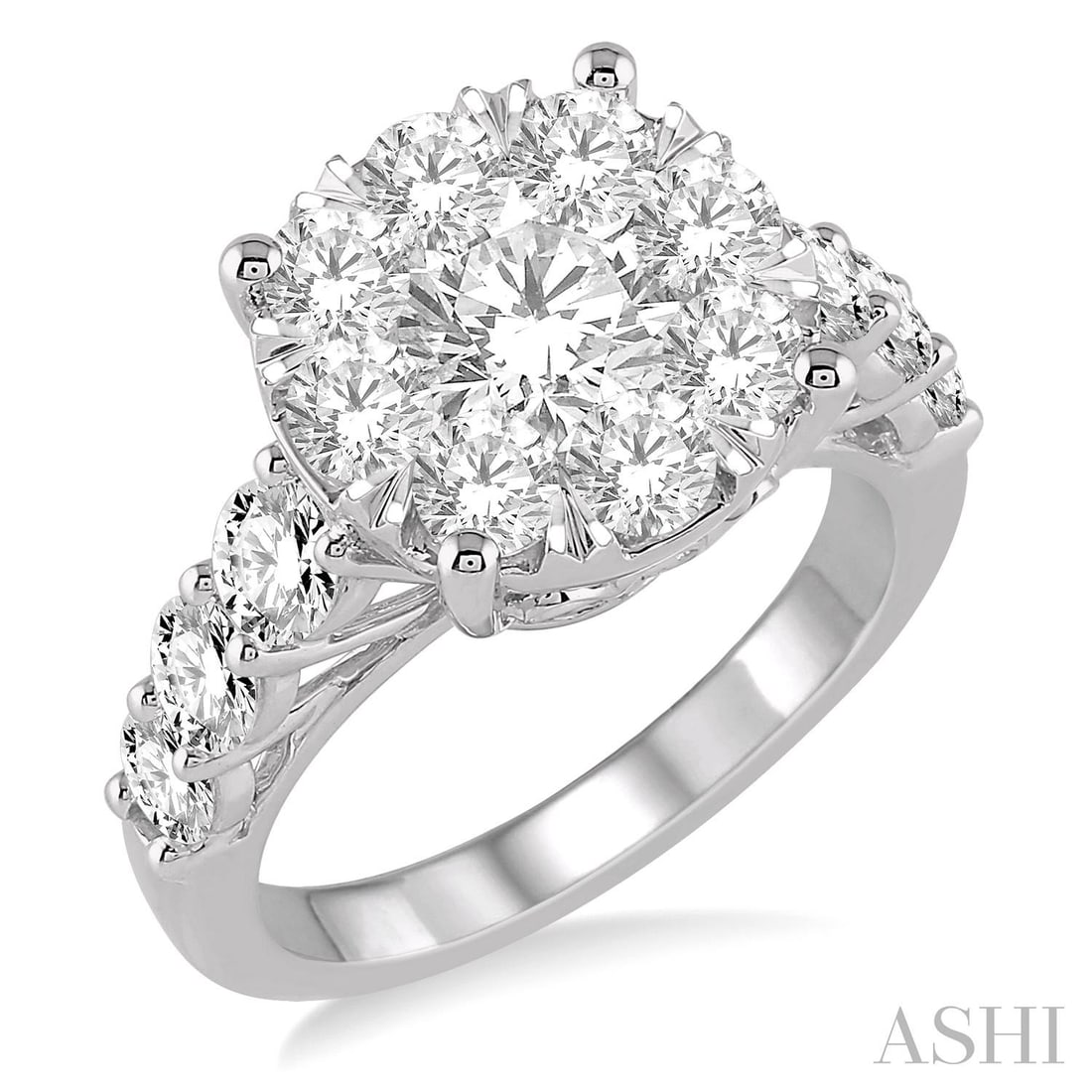 1.96 ctw Round Diamond Cluster 14K White Gold Ring: A testament to superior craftsmanship, this magnificent Cluster ring featuring White Diamond is unparalleled. Showcasing the gems in a Cluster arrangement, the ring consists of 4.6 grams of 14K White 