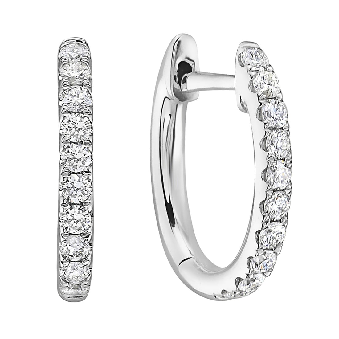 14K White Gold Hoop Earrings with 0.2ct Diamonds SI1 Clarity: A dazzling display of elegance, this exquisite pair of Hoop Earrings features radiant Diamonds, epitomizing modern luxury. Each earring is meticulously crafted from 14K White Gold, enhanced with Rhodi