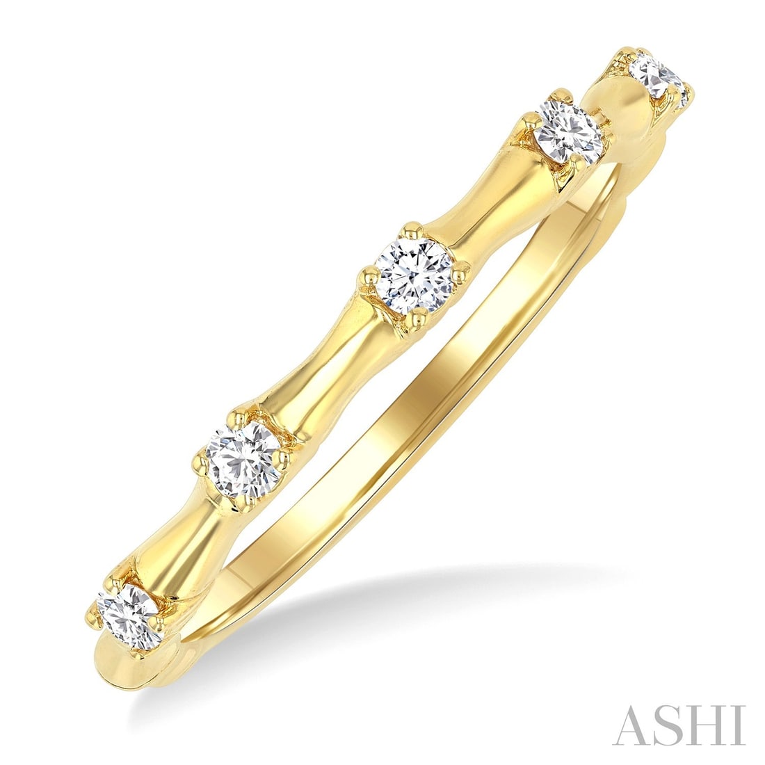 0.20 ctw White Diamond Bamboo Inspired 14K Yellow Gold Ring: Timeless and sophisticated, this elegant Bamboo Shoot Inspired ring featuring White Diamond radiates enduring beauty. Expertly mounted in a Band setting, the ring is crafted in 2.15 grams of solid 14K