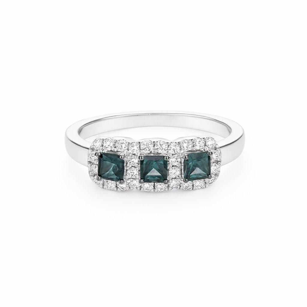 0.47ct Alexandrite and 0.29ctw Diamond 14K White Gold Ring: Timeless and sophisticated, this magnificent Halo Ring featuring Alexandrite, White Diamond radiates enduring beauty. Expertly mounted in a Halo setting, the ring is crafted in 3.16 grams of solid 14K