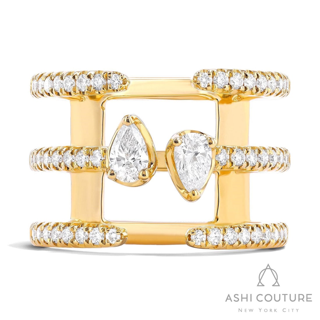 0.92 ctw Diamond Paradox Open 3 Row 18K Yellow Gold Ring: Rare and radiant, this magnificent Open 3 Row ring featuring White Diamond offers a touch of the extraordinary. Crafted with precision, the Bypass setting is seamlessly integrated into 10.25 grams of 