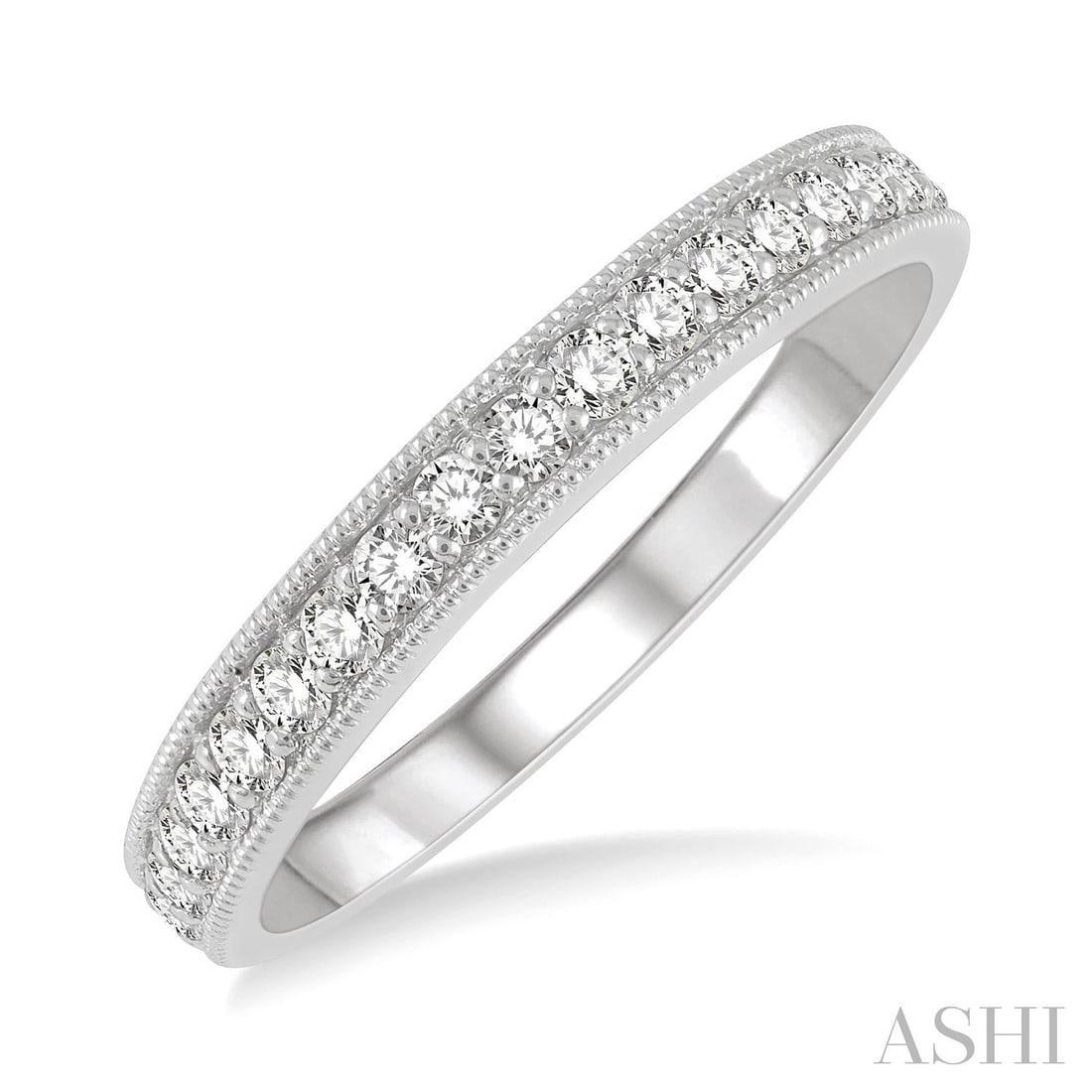 0.35 ctw White Diamond Pave 14K White Gold Band Ring: Rare and radiant, this exquisite Milgrain band ring featuring White Diamond offers a touch of the extraordinary. A detailed Pave gallery secures the stones, rendered in 2.35 grams of lustrous 14K Whit