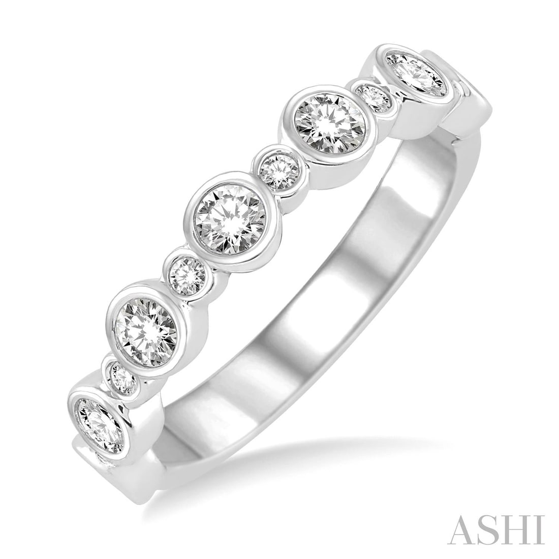 0.72 ctw Round Diamond Stack Band 14K White Gold Ring: A testament to superior craftsmanship, this magnificent Stack Band ring featuring Natural White Diamond is unparalleled. Showcasing the gems in a Bezel Set Band arrangement, the ring consists of 2.9 g