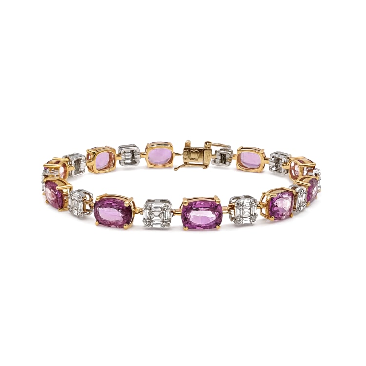 9.72ct Pink Sapphire and 1.10ctw Diamond 18K Yellow Gold Bracelet (1 of 2)