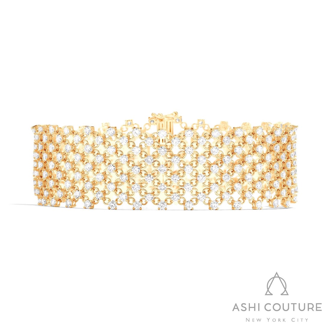 11.49 ctw White Diamond Silk 18K Yellow Gold Bracelet: Defining modern elegance, this breathtaking Silk bracelet featuring Natural Diamonds captures the essence of style. Securely held in a classic Articulated Link Mesh design, the bracelet is forged from