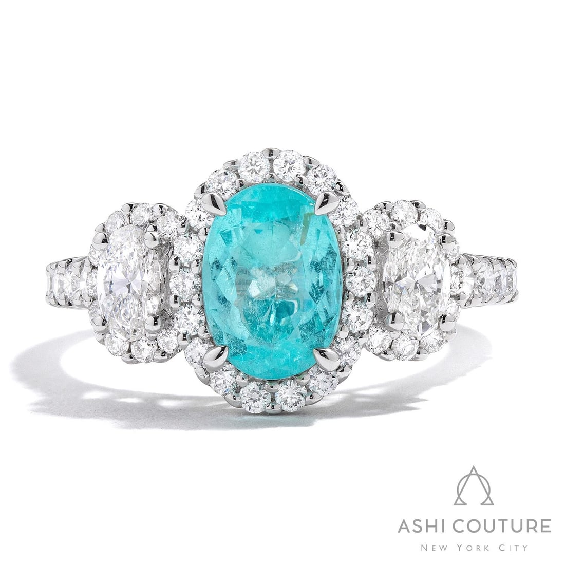 Oval Aquamarine Trilogy and 1.02 ctw Diamond 18k White Gold Ring (1 of 3)