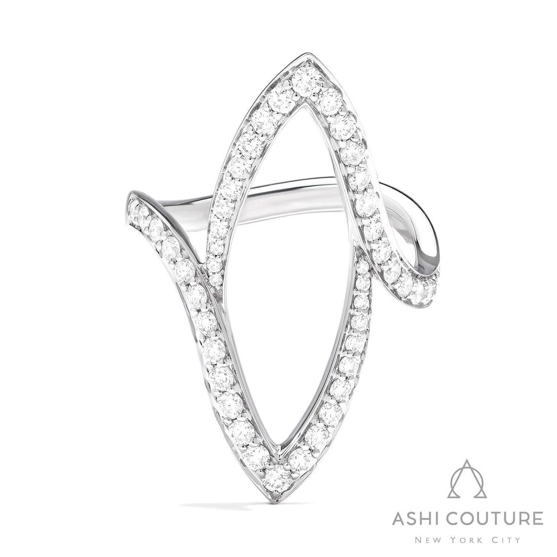 Sculpted 0.77 ctw Diamond 18K White Gold Ring: Rare and radiant, this elegant Sculpted Bypass ring featuring Natural Diamonds offers a touch of the extraordinary. Showcasing the gems in a Bypass arrangement, the ring consists of 6.25 grams of 18K 
