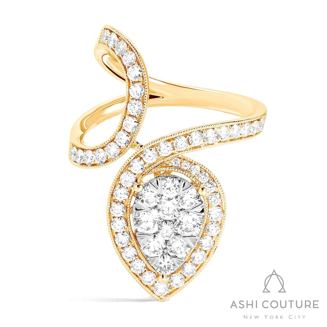 1.61 ctw White Diamond Fiori Cluster 18K Yellow & White Gold Cocktail Ring: Captured in a moment of brilliance, this stunning Fiori ring featuring White Diamond speaks to the connoisseur. Expertly mounted in a Cluster setting, the ring is crafted in 8.15 grams of solid 18K Ye
