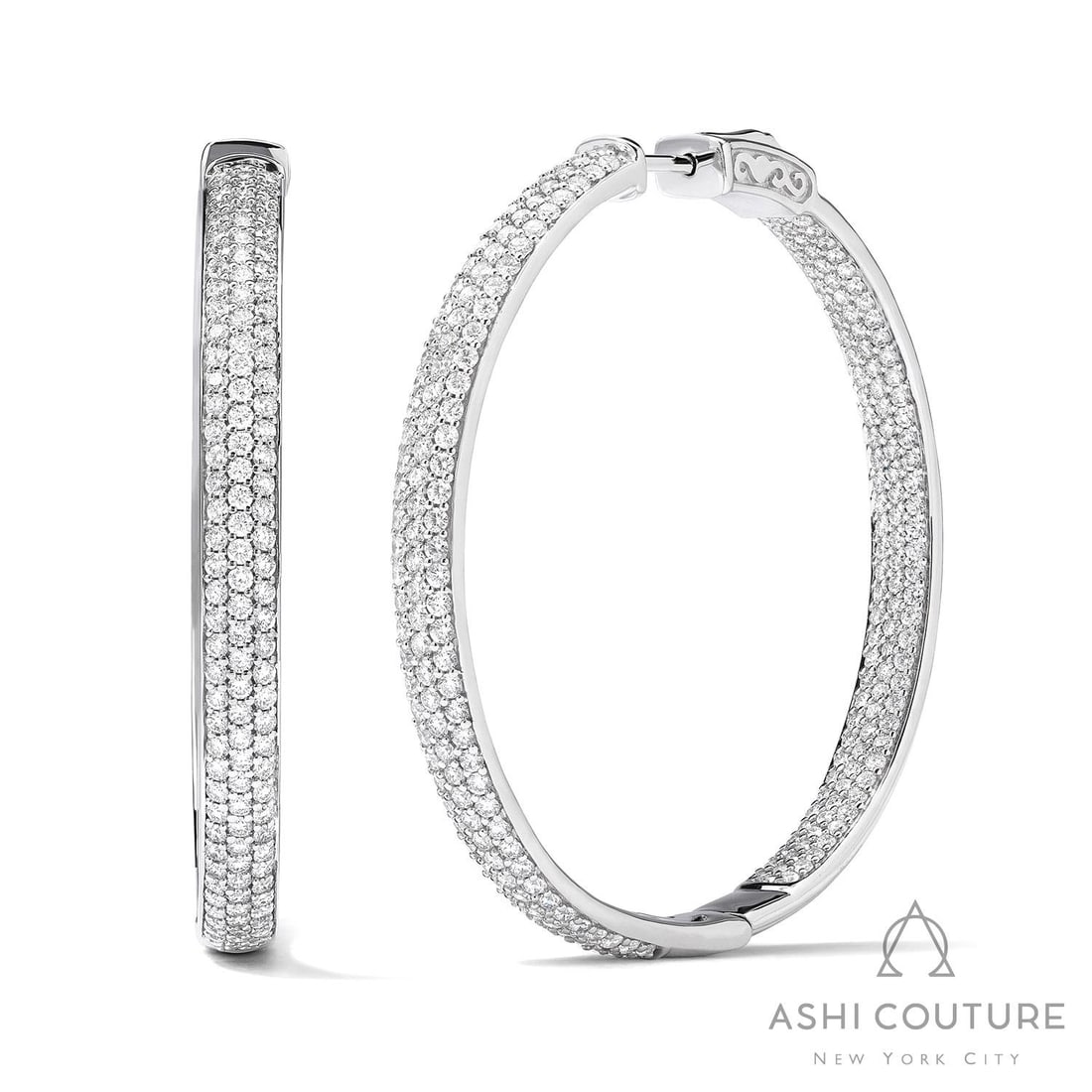 Duchess 4.03 ctw Diamond 18k White Gold Hoop Earrings: Retail Value: $29,130 Rare and radiant, this magnificent 3-Row pair of earrings featuring White Diamond offers a touch of the extraordinary. Securely held in a classic Micro-Pave design, the earrings 