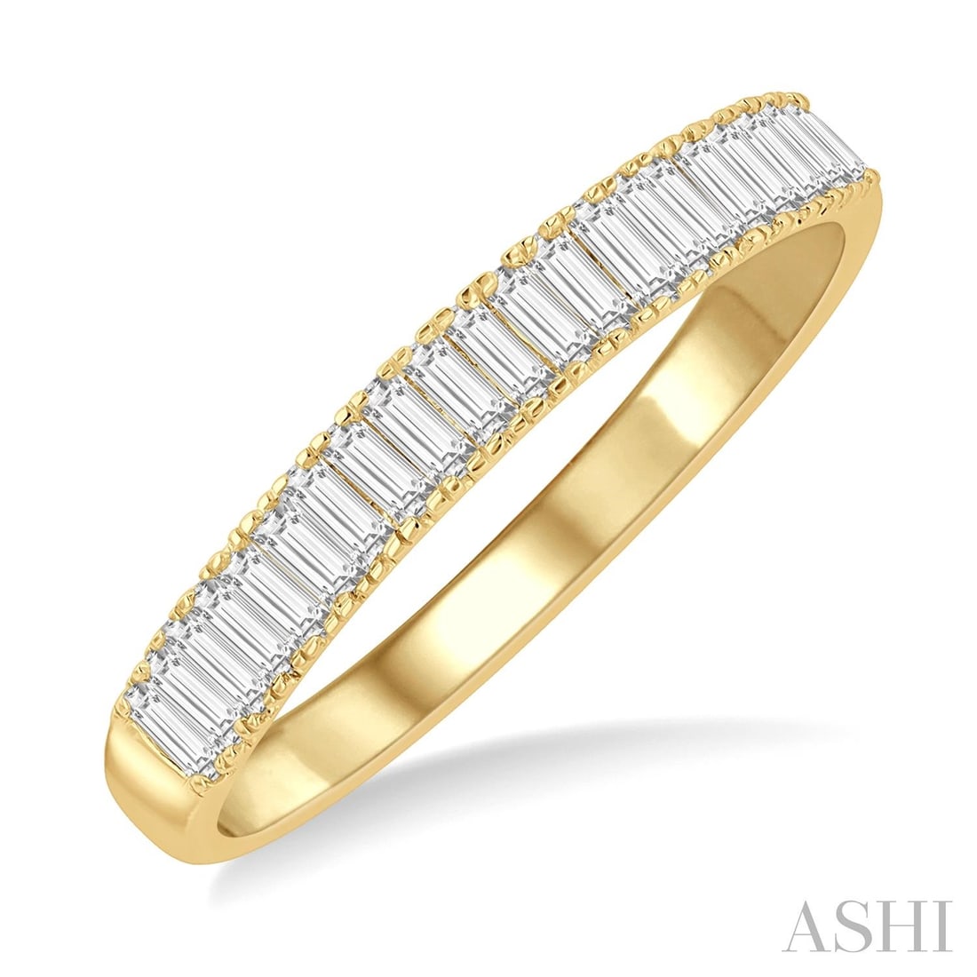 0.37 ctw Baguette Diamond Stackable Band 14K Yellow Gold Ring: Exuding opulence and grace, this elegant Stackable Baguette band ring featuring White Diamond is crafted for the distinguished. Crafted with precision, the Channel setting is seamlessly integrated int