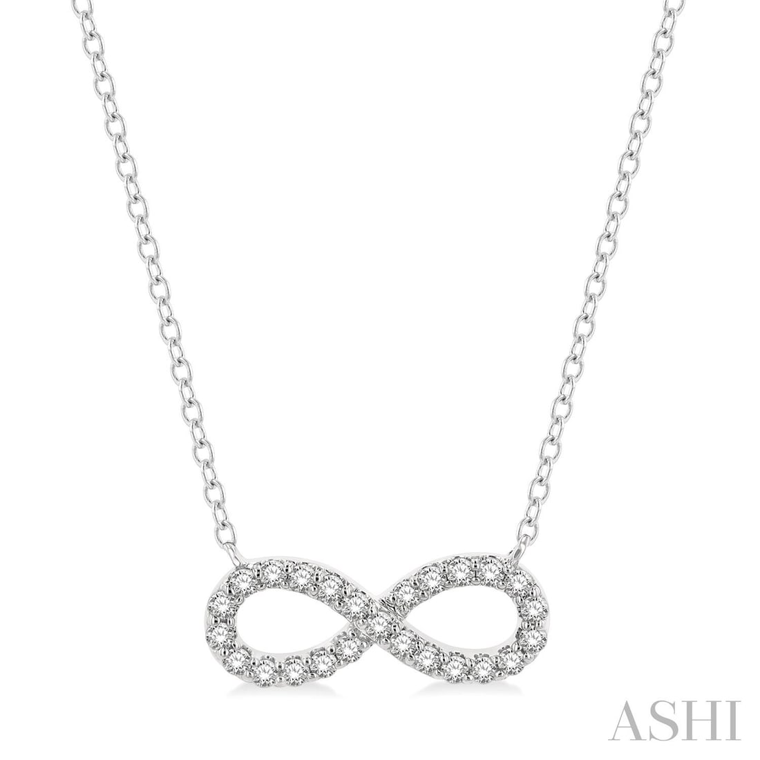 0.25 ctw Diamond Infinity Pendant 14K White Gold Necklace: A testament to superior craftsmanship, this elegant Infinity necklace featuring White Diamond is unparalleled. Showcasing the gems in a Cluster arrangement, the necklace consists of 1.0 grams of 14K W