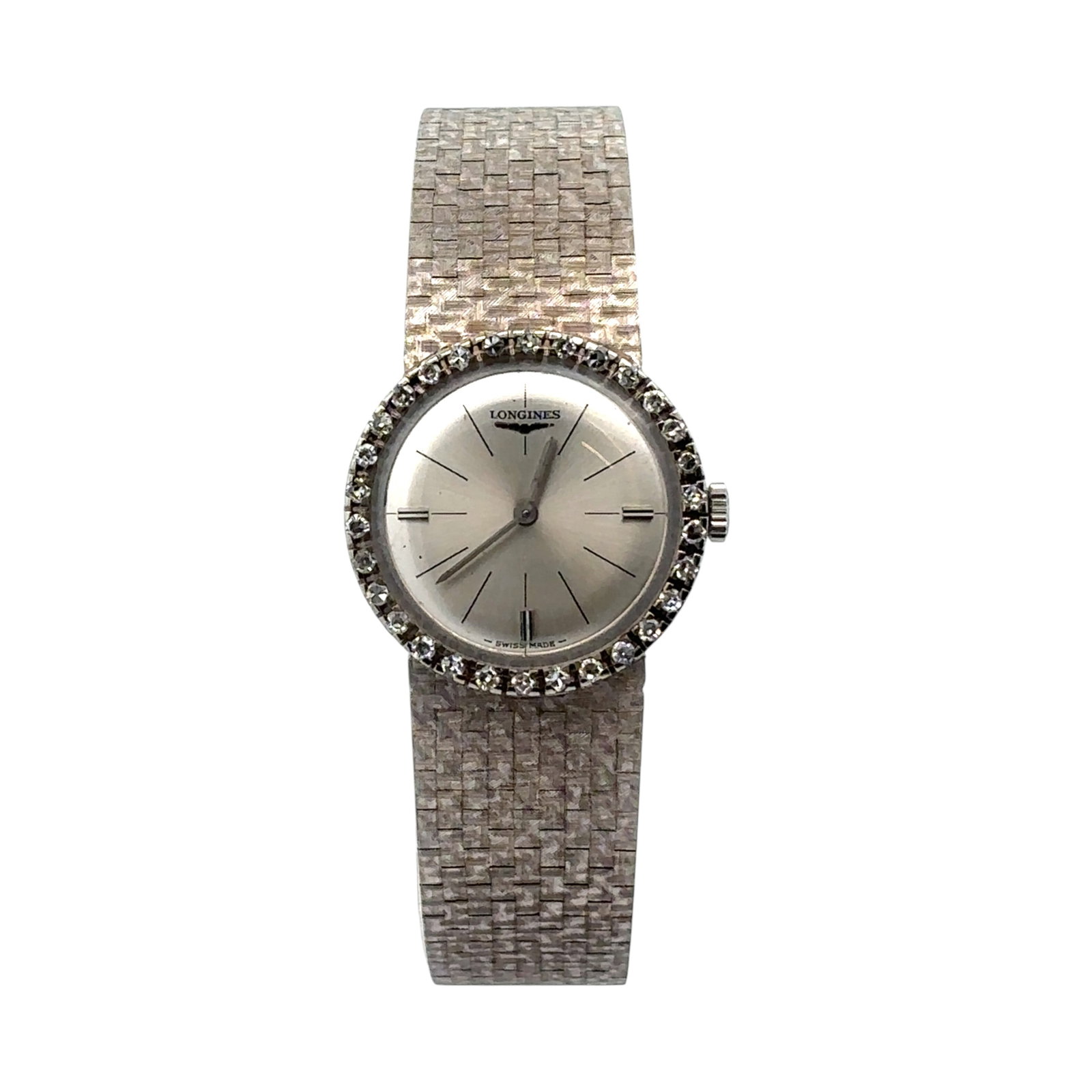 Longines LNG-55 18K White Gold Diamond Bezel Silver Dial Ladies Watch (1 of 4)