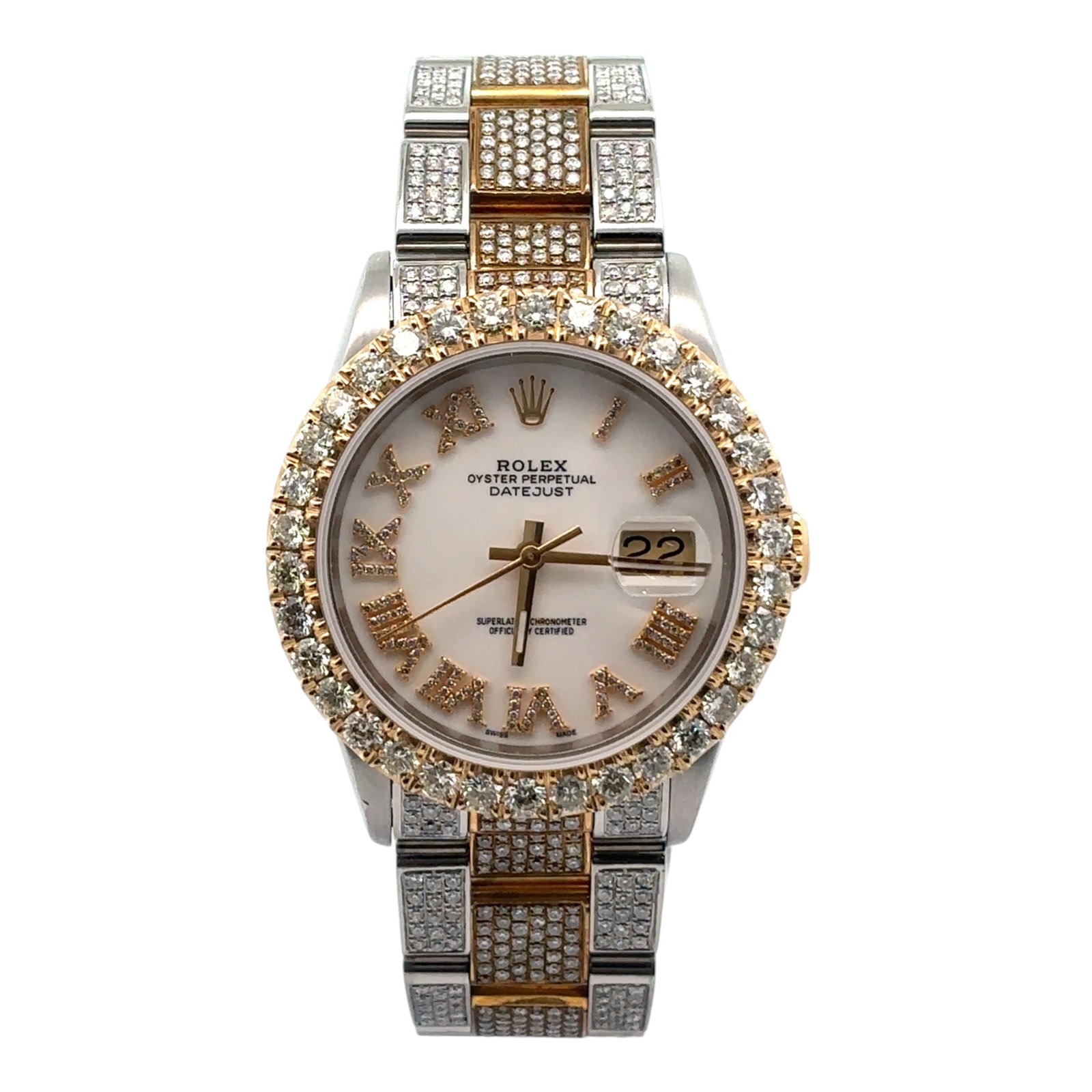 Rolex Datejust 16233 Two-Tone White Diamond Dial & Diamond Bezel: The Rolex Datejust, Reference 16233, is an iconic expression of luxury and timeless design. This exquisite example features a two-tone case combining stainless steel and 18k yellow gold, framing a daz