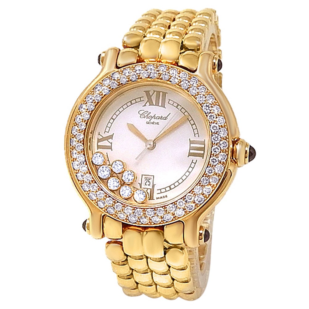 Chopard Happy Sport 27/6145-23 18k Yellow Gold White Diamond Dial: The Chopard Happy Sport, Reference 27/6145-23, is an exquisite embodiment of playful elegance and luxury. Crafted in radiant 18k yellow gold, this timepiece features a classic White dial beautiful
