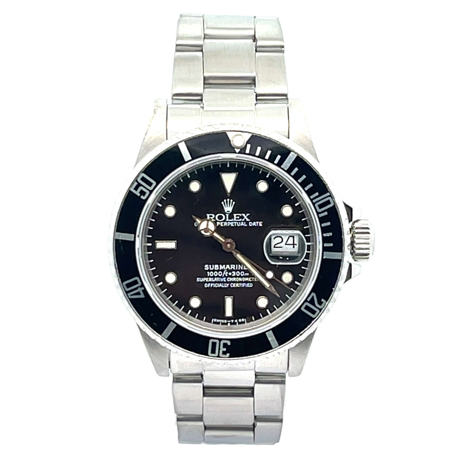 Rolex Submariner Date 16800 Tritium Black Dial 40mm: The Rolex Submariner Date, Reference 16800, is a highly sought-after vintage diver's watch. Crafted in robust stainless steel, this timepiece features a distinctive Tritium black dial, which has g