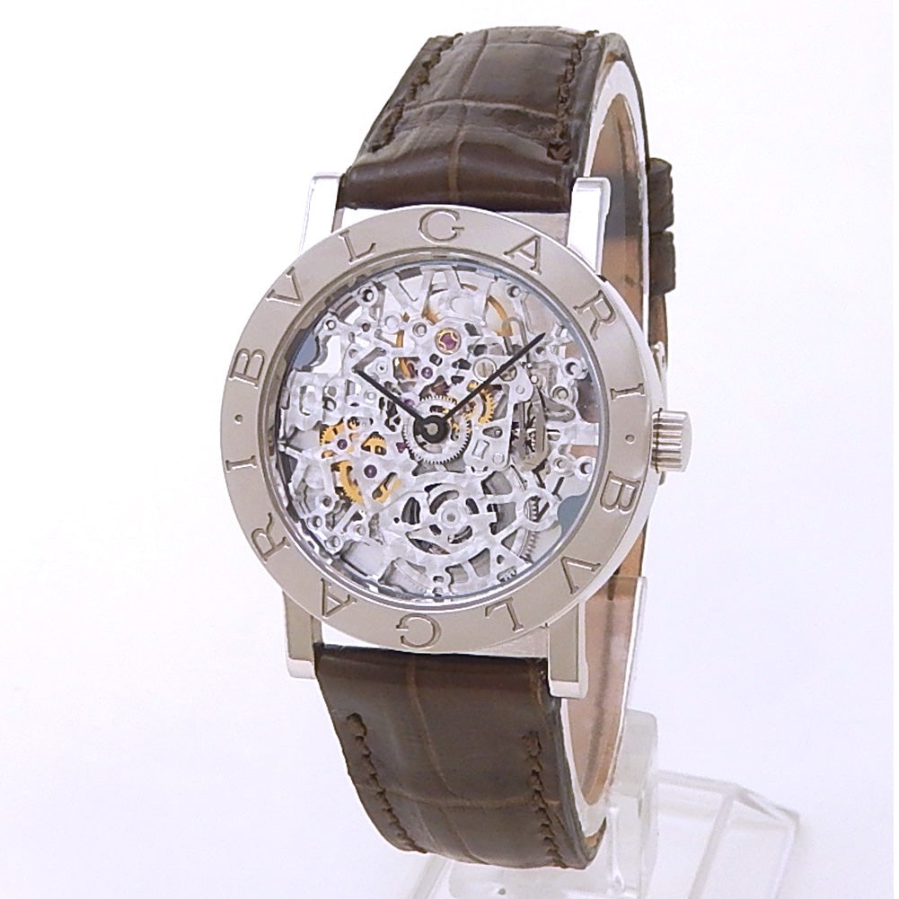 Bvlgari Bvlgari BB.W.33.GL.SK.P 18k White Gold Skeleton Dial: The Bvlgari Bvlgari, Reference BB.W.33.GL.SK.P, epitomizes Italian elegance fused with Swiss precision. Its 18K white gold case provides a luxurious backdrop for the mesmerizing skeleton dial, whi