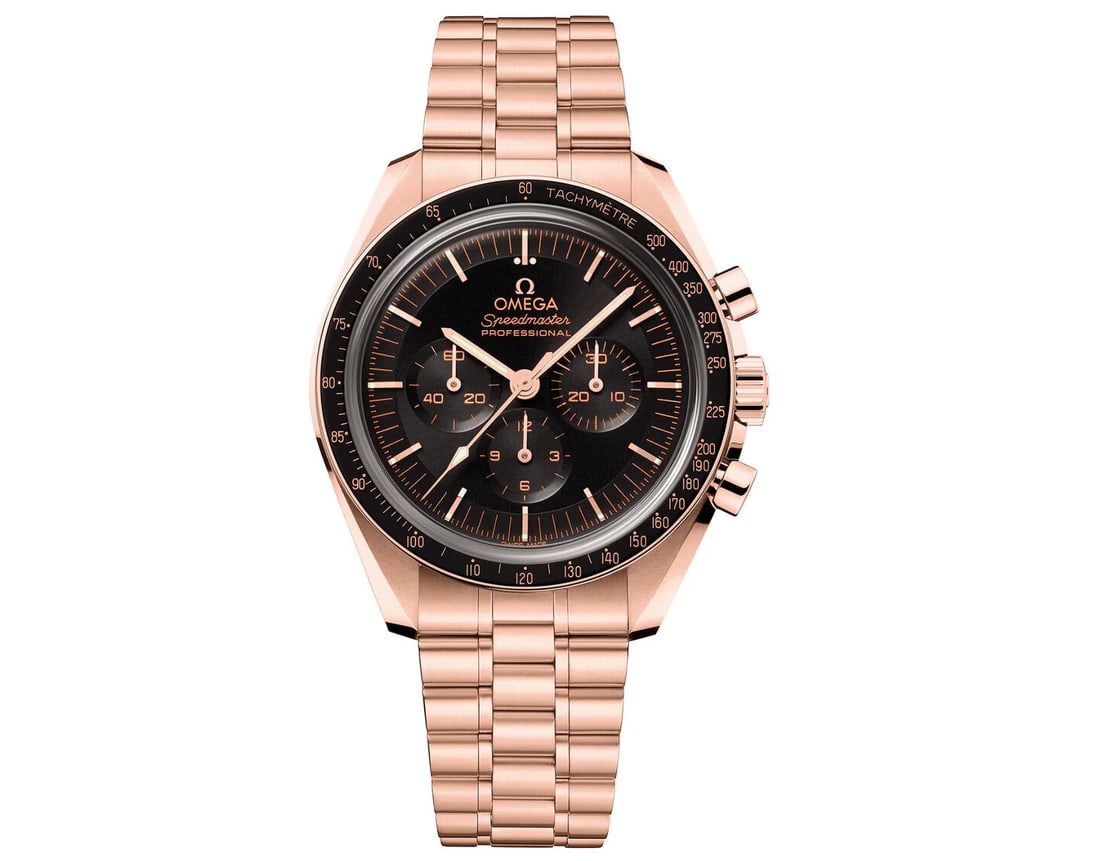 Omega Speedmaster Professional Moonwatch Co-Axial Master Chronometer 310.60.42.50.01 Sedna Gold: The Omega Speedmaster Professional Moonwatch Co-Axial Master Chronometer, Reference 310.60.42.50.01, is a horological icon that masterfully blends legendary design with cutting-edge innovation. Crafte