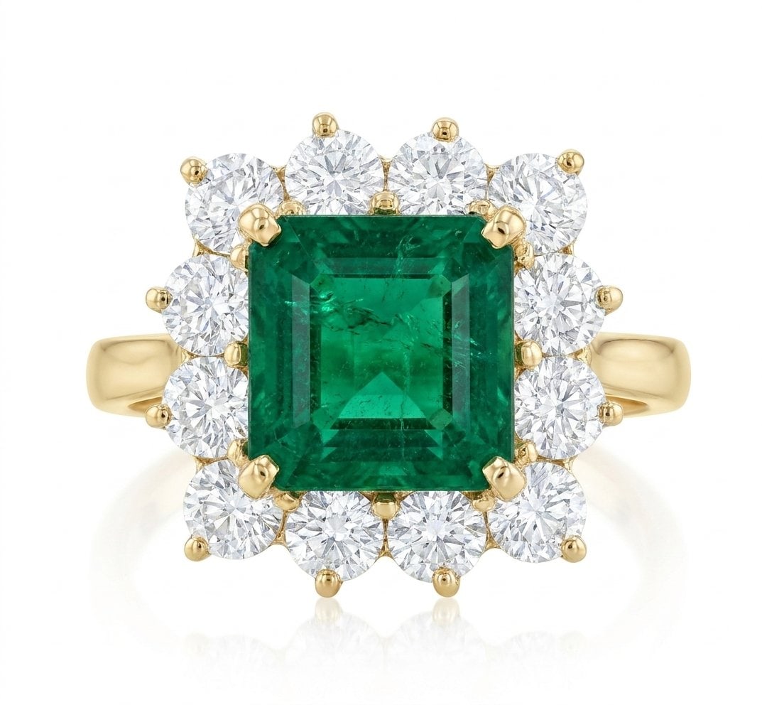 Emerald and Diamond Ring in 14K Yellow Gold: Featured Collection: The Kelly Christie Collection Exclusively Curated By: Serenity Gallery The Kelly Christie Collection crafts heirloom-quality masterpieces designed not just to adorn, but to captur