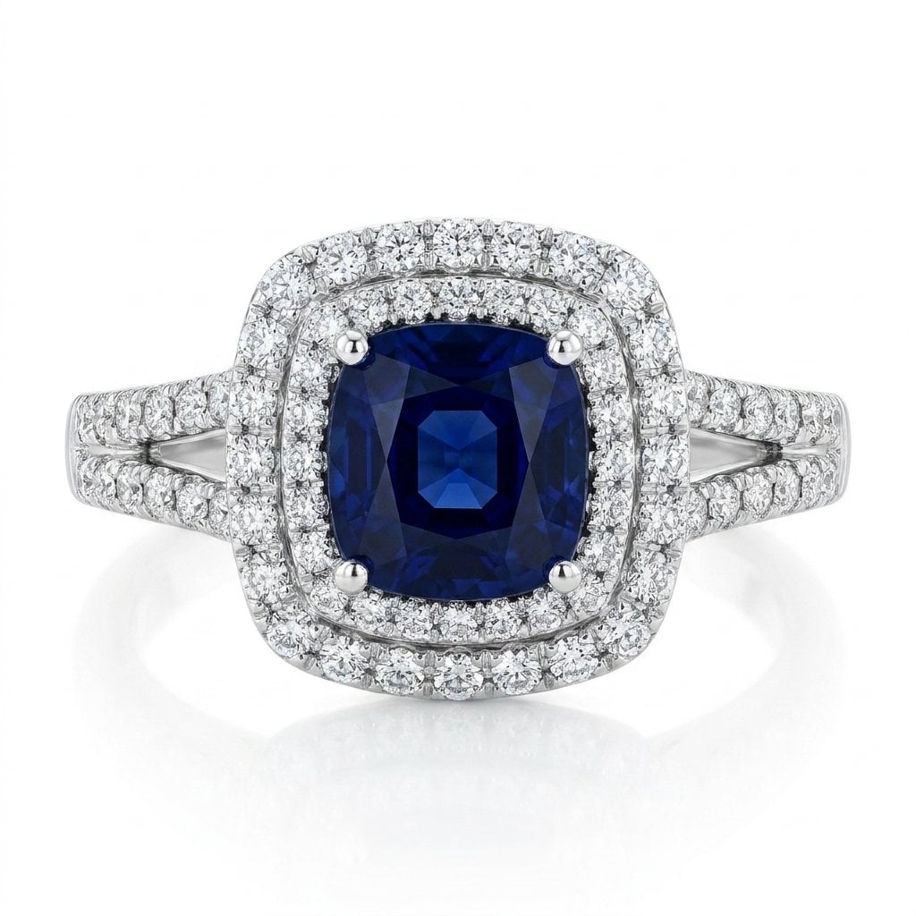 Sapphire and Diamond Ring in 18K White Gold: Featured Collection: The Kelly Christie Collection Exclusively Curated By: Serenity Gallery The Kelly Christie Collection crafts heirloom-quality masterpieces designed not just to adorn, but to captur