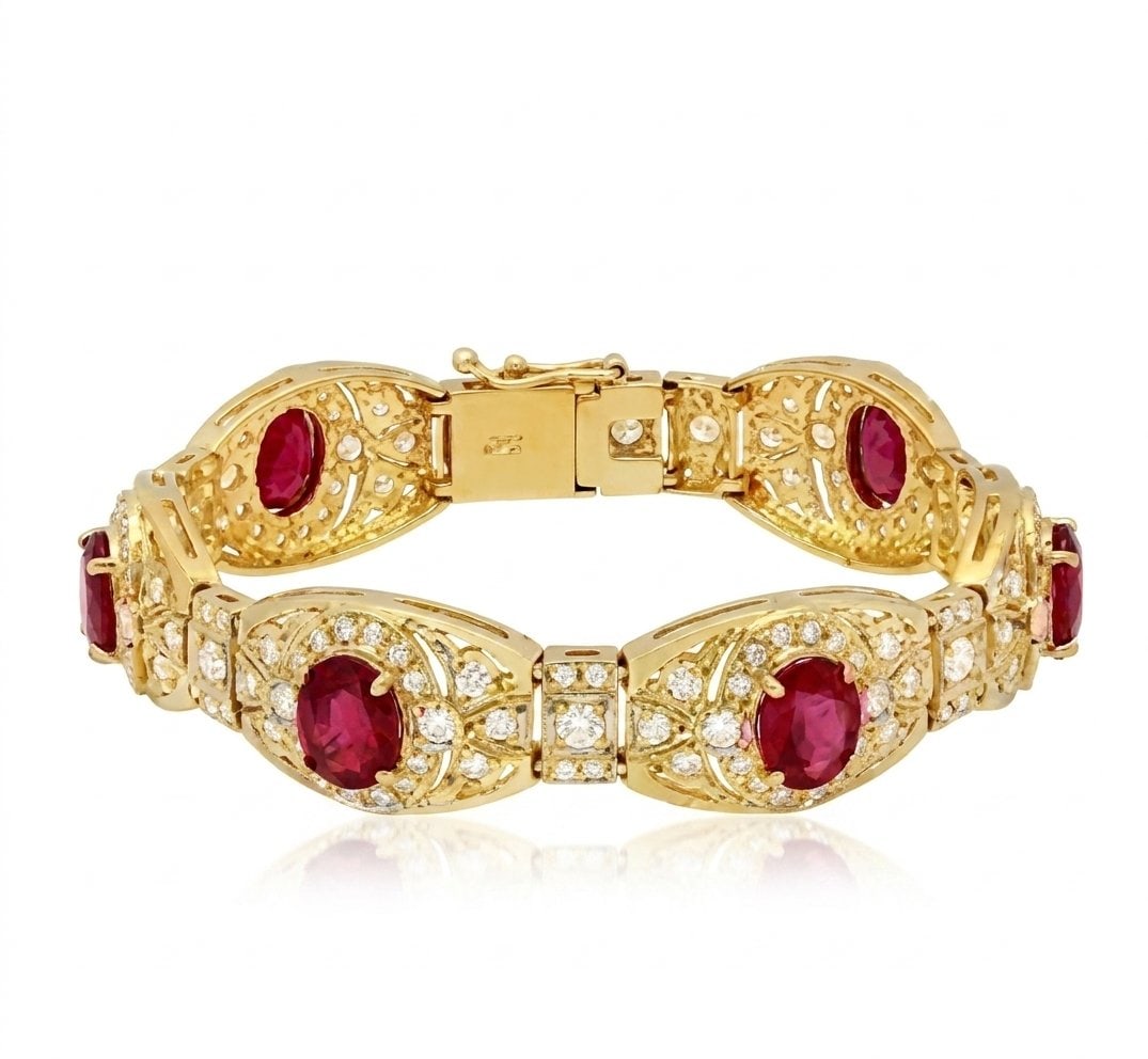 Ruby and Diamond Bracelet in 14K Yellow Gold: Featured Collection: The Kelly Christie Collection Exclusively Curated By: Serenity Gallery The Kelly Christie Collection crafts heirloom-quality masterpieces designed not just to adorn, but to captur