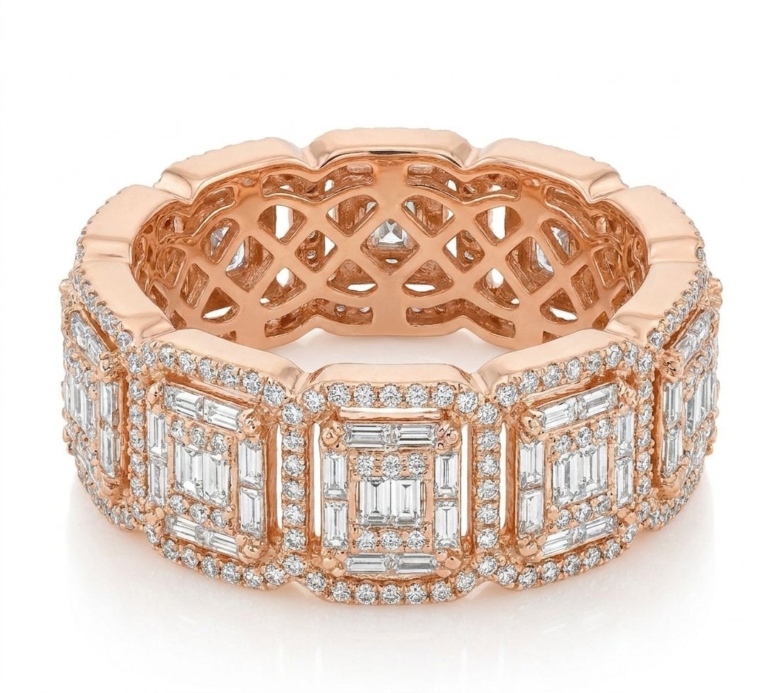 Diamond Eternity Band in 14K Rose Gold: Featured Collection: The Kelly Christie Collection Exclusively Curated By: Serenity Gallery The Kelly Christie Collection crafts heirloom-quality masterpieces designed not just to adorn, but to captur