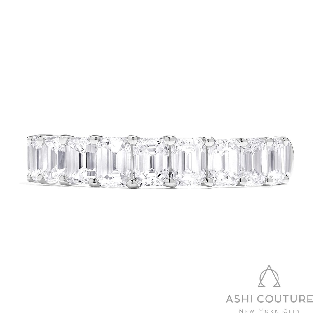 2.75 ctw Emerald Cut Diamond Halfway Band Ring 18K White Gold: Retail Value: $20,145 Timeless and sophisticated, this exquisite Duchess ring featuring White Diamond radiates enduring beauty. A detailed Halfway Band gallery secures the stones, rendered in 3.65 gra