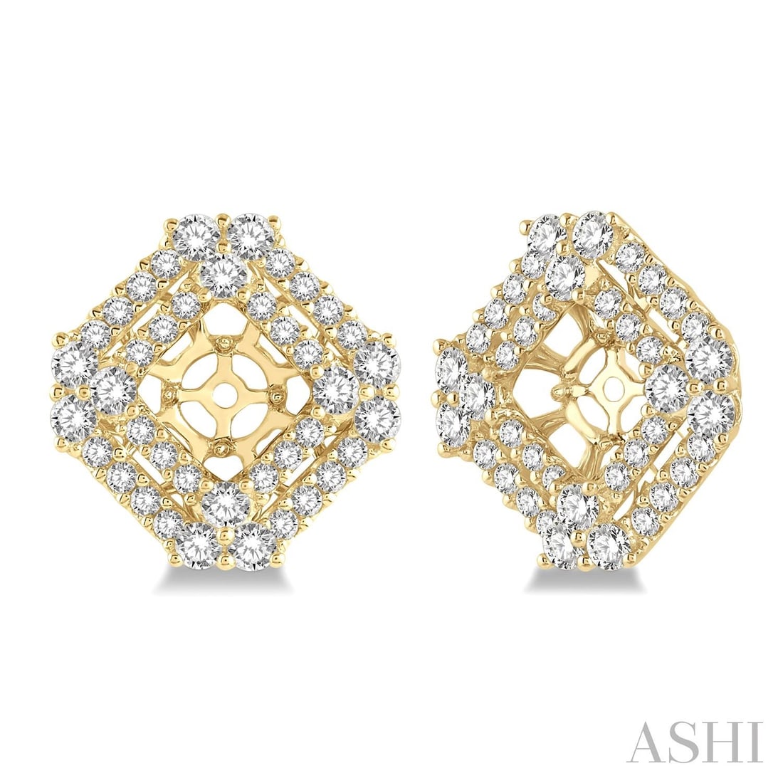 1.60 ctw Round Cut Diamond Cushion Shape 14K Yellow Gold Earrings Jacket: A testament to superior craftsmanship, this magnificent Cushion Shape pair of earrings featuring White Diamond is unparalleled. Showcasing the gems in a Halo arrangement, the earrings consists of 3.6 