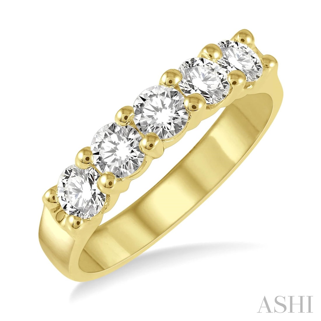 1.00 ctw 5-Stone Round Diamond Wedding Band 14K Yellow Gold: A testament to superior craftsmanship, this magnificent 5-Stone Wedding Band ring featuring White Diamond is unparalleled. A detailed Five-Stone Band gallery secures the stones, rendered in 3.6 grams 
