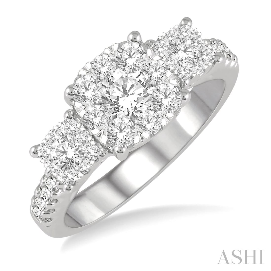 1.09 ctw Diamond Cluster 14K White Gold Ring: A symphony of light and color, this magnificent Triple Circle ring featuring Natural Diamonds embodies the pinnacle of luxury. The gemstones are nestled within a Three-Stone Cluster framework, support