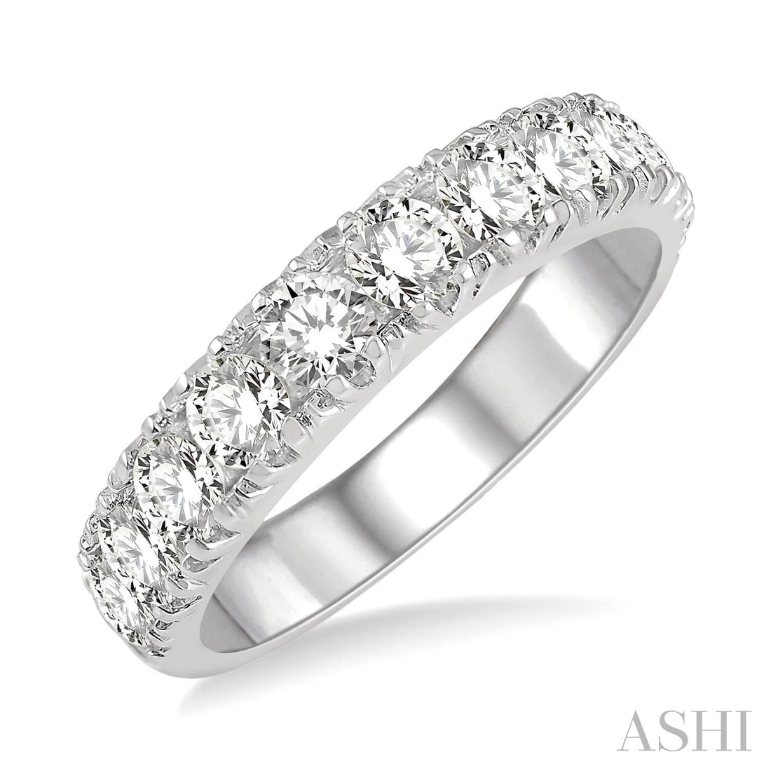 1.51 ctw Diamond 14K White Gold Band Ring: A symphony of light and color, this stunning 11 Stone band ring featuring White Diamond embodies the pinnacle of luxury. Securely held in a classic Shared Prong Band design, the band ring is forged fr