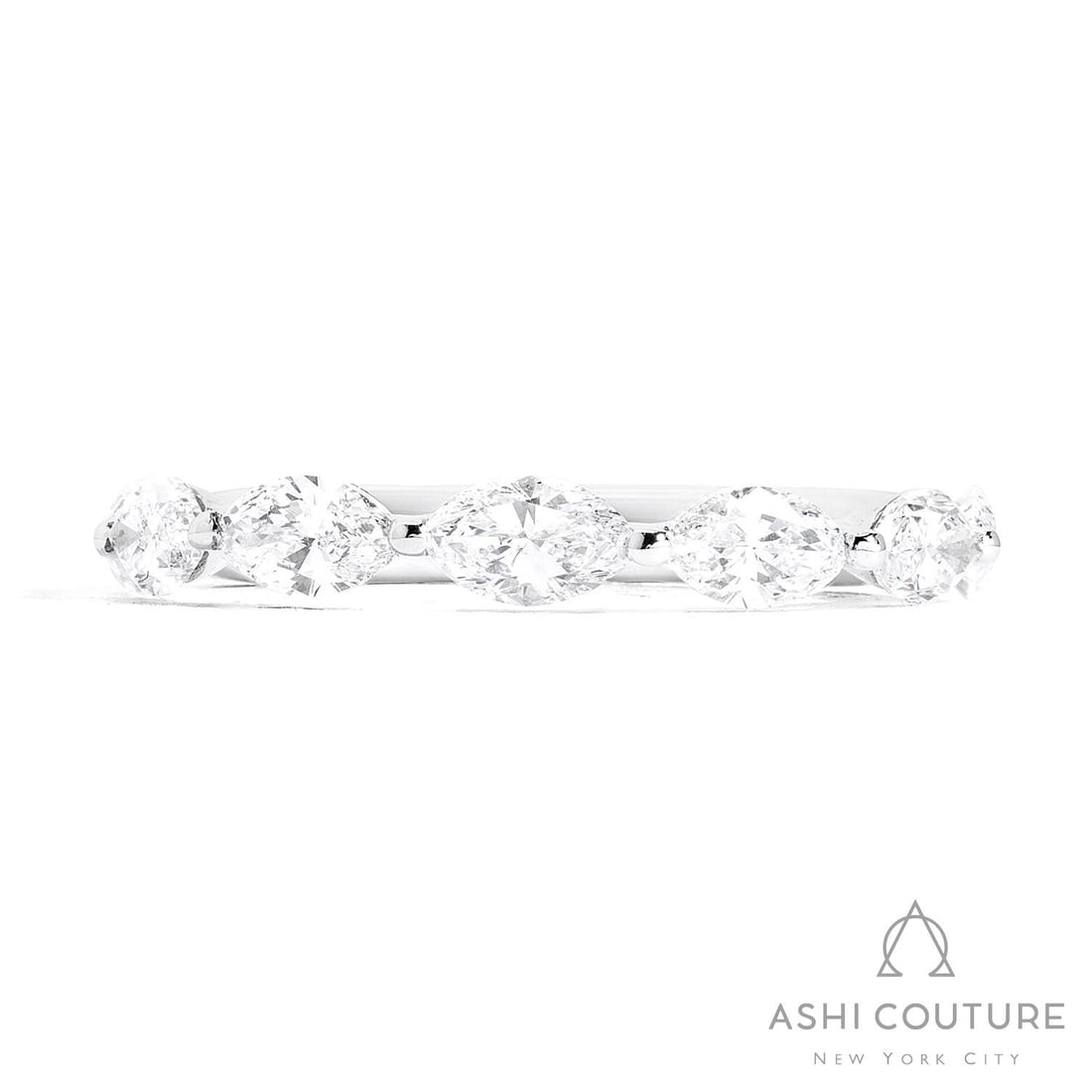 1.33 ctw Marquise White Diamond Duchess 18K White Gold Band Ring: Rare and radiant, this exquisite Duchess ring featuring White Diamond offers a touch of the extraordinary. A detailed Halfway Band gallery secures the stones, rendered in 2.45 grams of lustrous 18K Wh