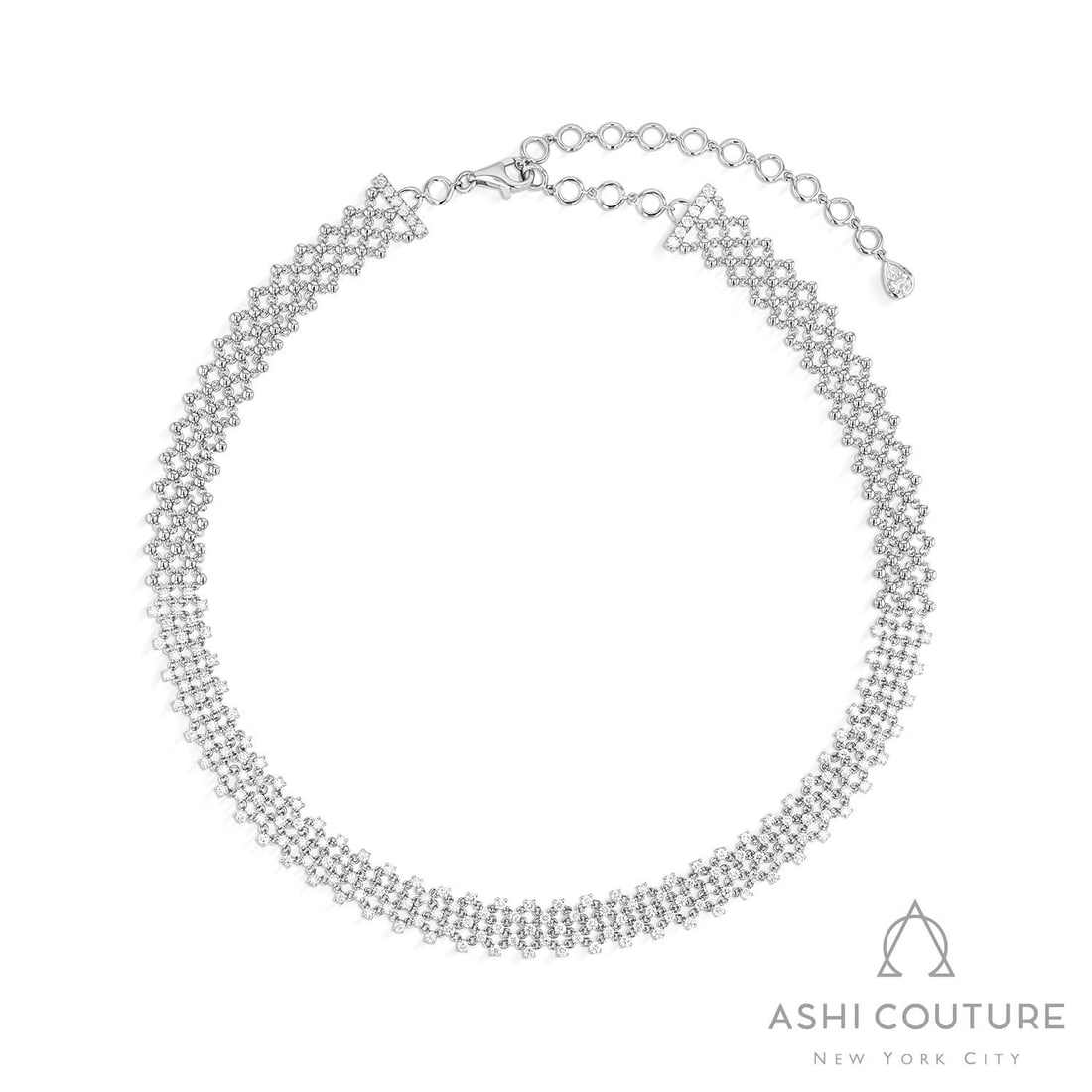 5.07 ctw Diamond 18K White Gold Silk Choker: An exquisite masterpiece of haute joaillerie, this breathtaking Silk choker featuring Natural Diamonds is a true treasure. Crafted with precision, the Pave setting is seamlessly integrated into 22.2 g