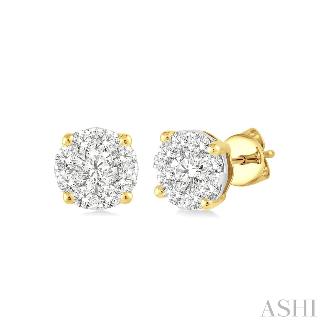 0.26 ctw Diamond Cluster 14K Yellow & White Gold Stud Earrings: A symphony of light and color, this stunning Cluster pair of earrings featuring Natural Diamonds embodies the pinnacle of luxury. Securely held in a classic Cluster design, the earrings are forged fro