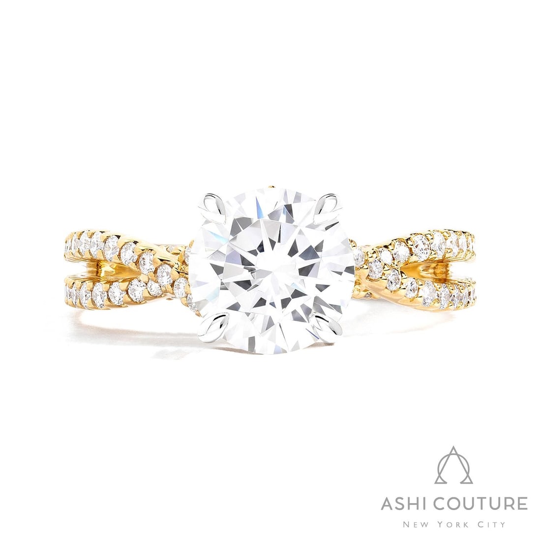 0.66 ctw Diamond Accent 18K Yellow & White Gold Engagement Ring: Defining modern elegance, this stunning Bypass ring featuring Natural Diamonds captures the essence of style. The gemstones are nestled within a Bypass/Split Shank framework, supported by a substantia