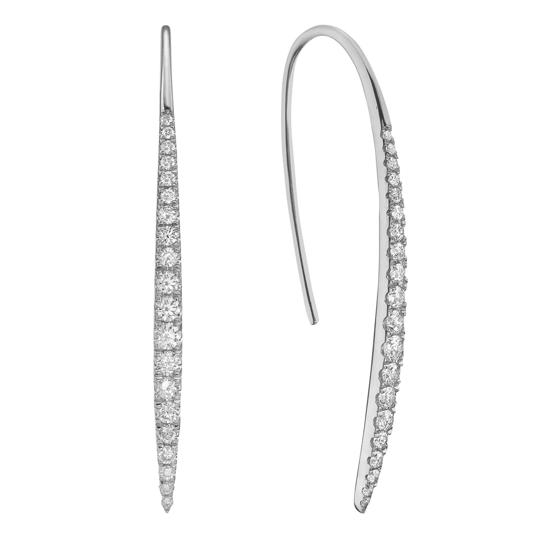 14K White Gold Dangle Earrings with 0.59 CTW White Diamonds: A sleek embodiment of elegance, this pair of Dangle Earrings features exquisite Round White Diamonds, each with a Slightly Included (SI1) clarity and a G color grade. Crafted from 14k White Gold with 