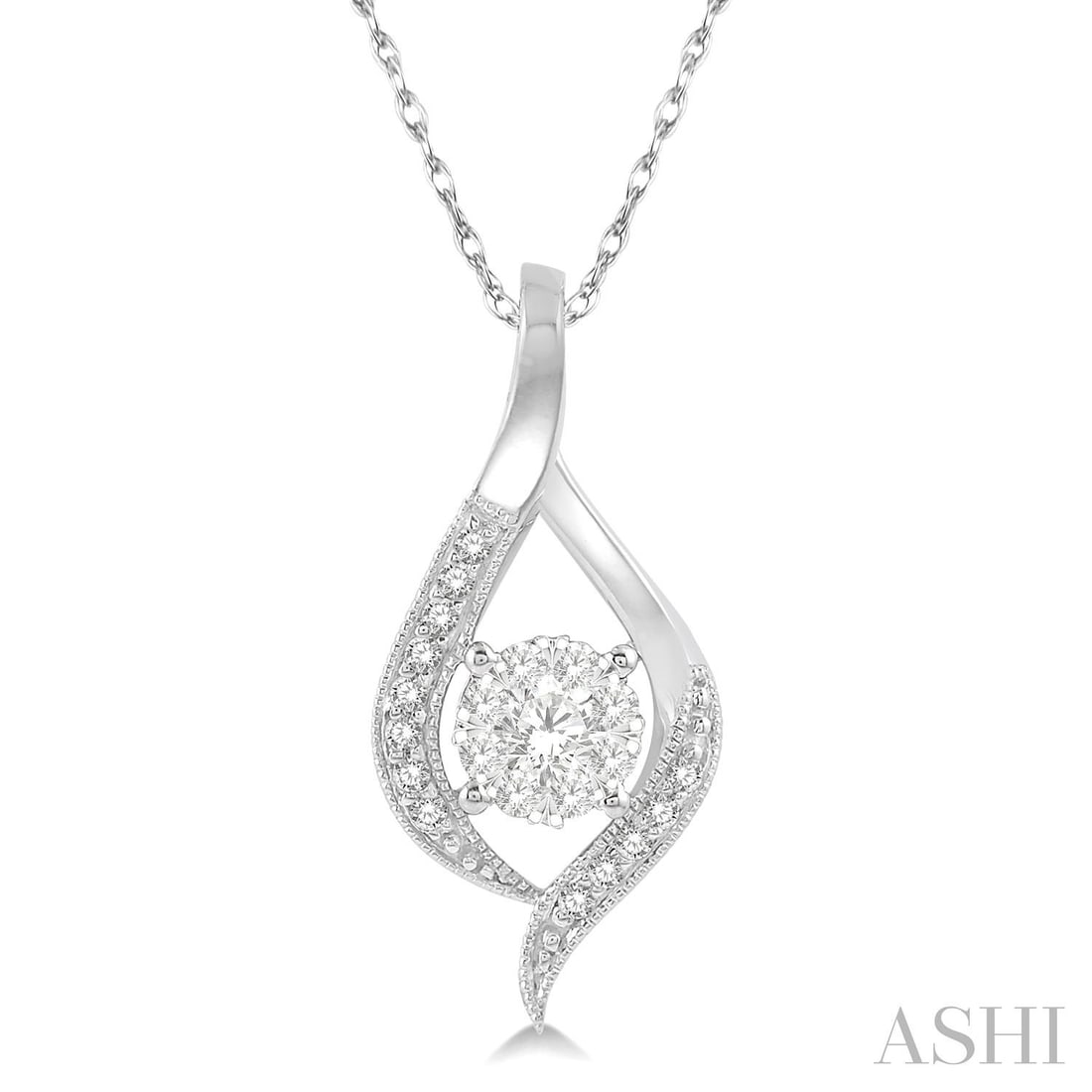 0.22 ctw Cluster Diamond 14K White Gold Pendant: A vision of luxury, this stunning Cluster pendant featuring White Diamond defines sophistication. Expertly mounted in a Cluster setting, the pendant is crafted in 1.6 grams of solid 14K White Gold. Th