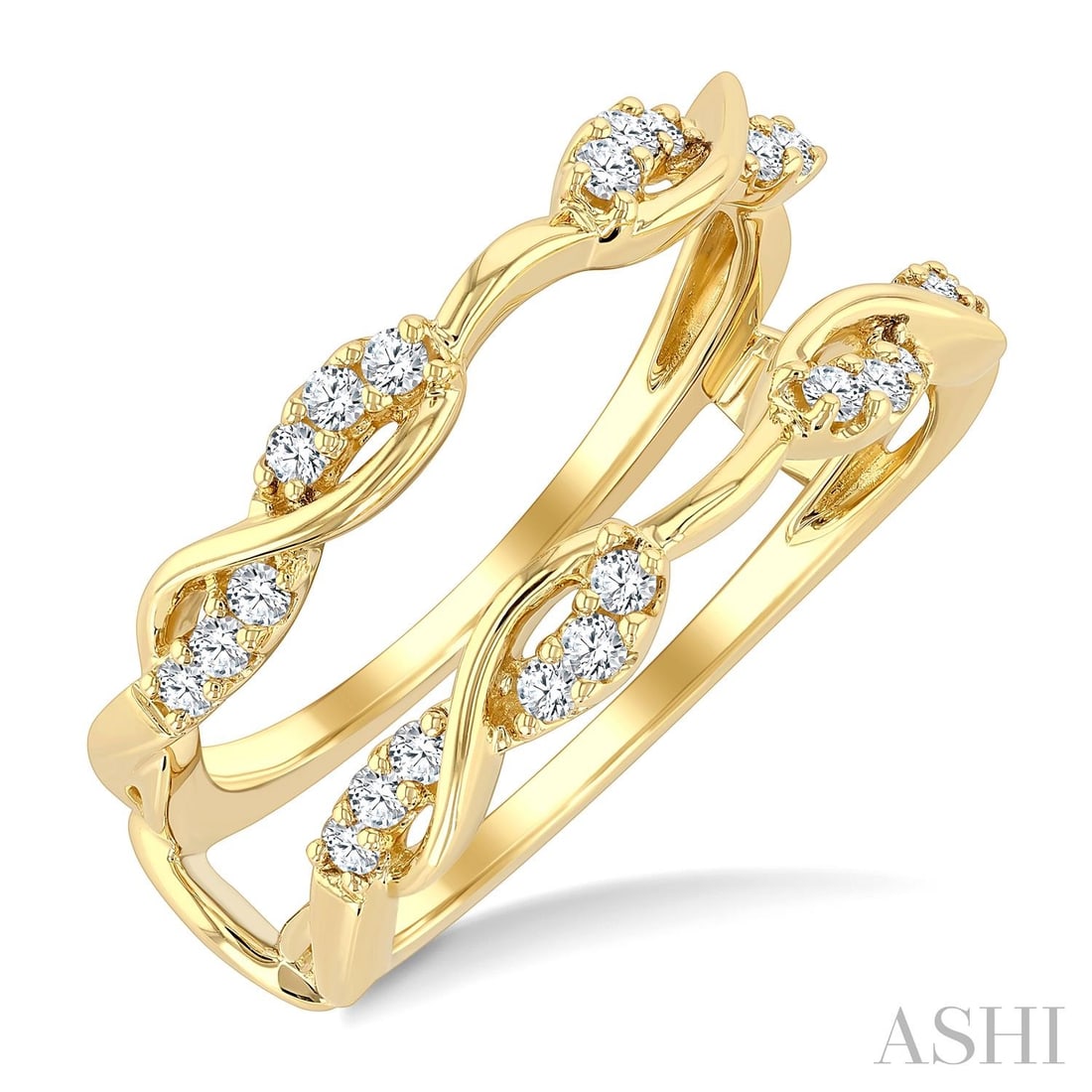 0.26 ctw Diamond Split Twisted Shank 14K Yellow Gold Insert Ring: Captured in a moment of brilliance, this stunning Split Twisted Shank ring featuring Natural Diamonds speaks to the connoisseur. Securely held in a classic Insert/Enhancer design, the ring is forged f