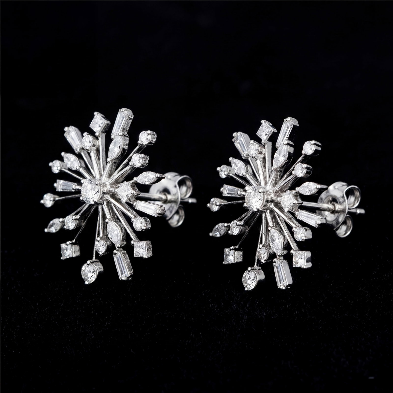 2.45 ctw Diamond Starburst Stud Platinum Earrings: Retail Value: $15,345 Epitomizing grandeur, this magnificent Starburst pair of earrings featuring White Diamond stands as a beacon of refined taste. Crafted with precision, the Cluster setting is seam