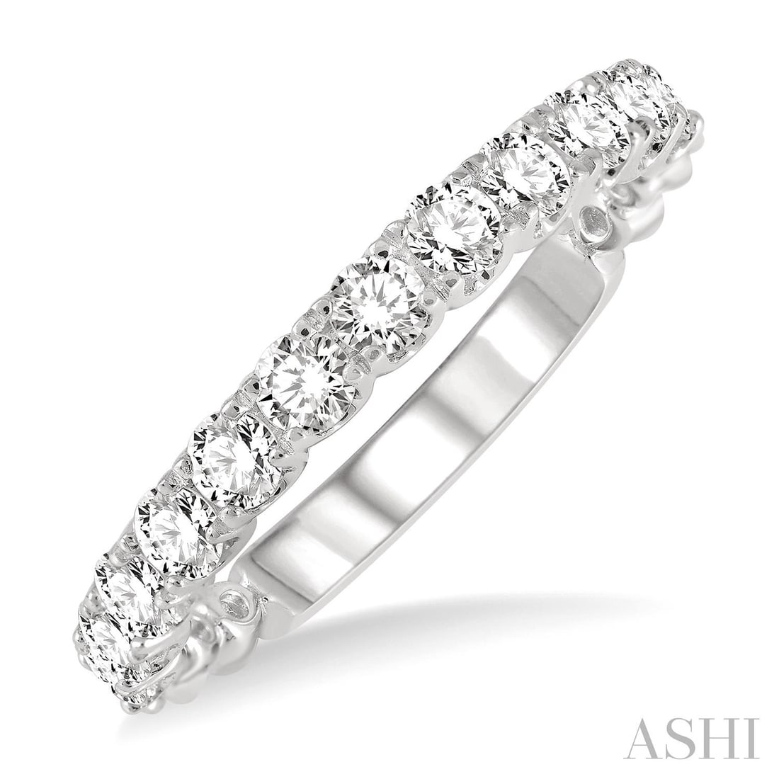 0.75 ctw Round Diamond Lattice 14K White Gold Wedding Band Ring: A testament to superior craftsmanship, this stunning Lattice Band Ring featuring White Diamond is unparalleled. Crafted with precision, the Shared Prong setting is seamlessly integrated into 2.1 grams