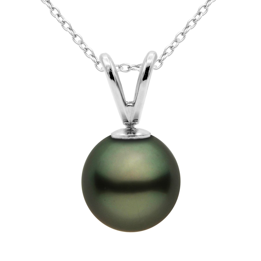 14K White Gold Black Pearl Pendant Necklace with Chain: Radiating sophistication, this exquisite pendant necklace features a striking Black Pearl as its centerpiece. Meticulously crafted, the pendant is set in lustrous 14K White Gold, enhanced with a Rhodi