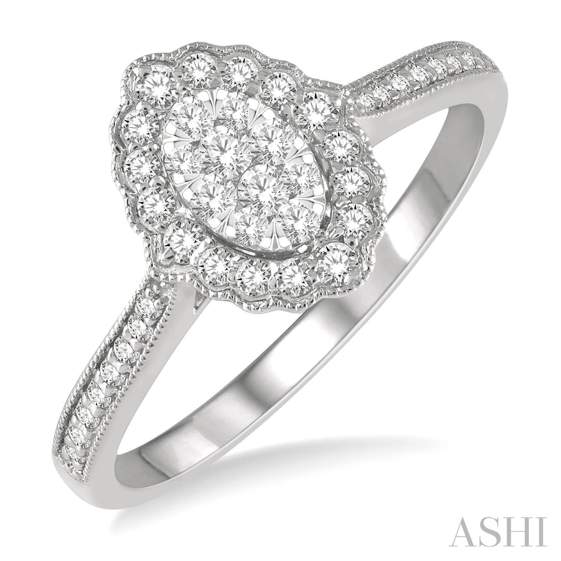0.32 ctw Diamond Cluster 14K White Gold Ring: A symphony of light and color, this magnificent Cluster ring featuring White Diamond embodies the pinnacle of luxury. Expertly mounted in a Halo setting, the ring is crafted in 2.5 grams of solid 14K 