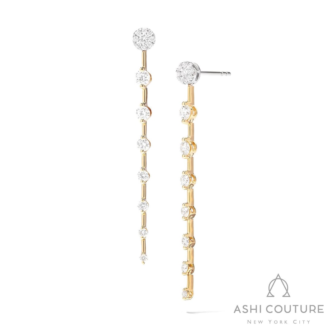 0.90 ctw White Diamond Flexi Drop Cluster 18K Yellow & White Gold Earrings: Retail Value: $5,205 A vision of luxury, this exquisite Flexi Drop Cluster pair of earrings featuring White Diamond defines sophistication. The gemstones are nestled within a Bar-Set Drop framework, s