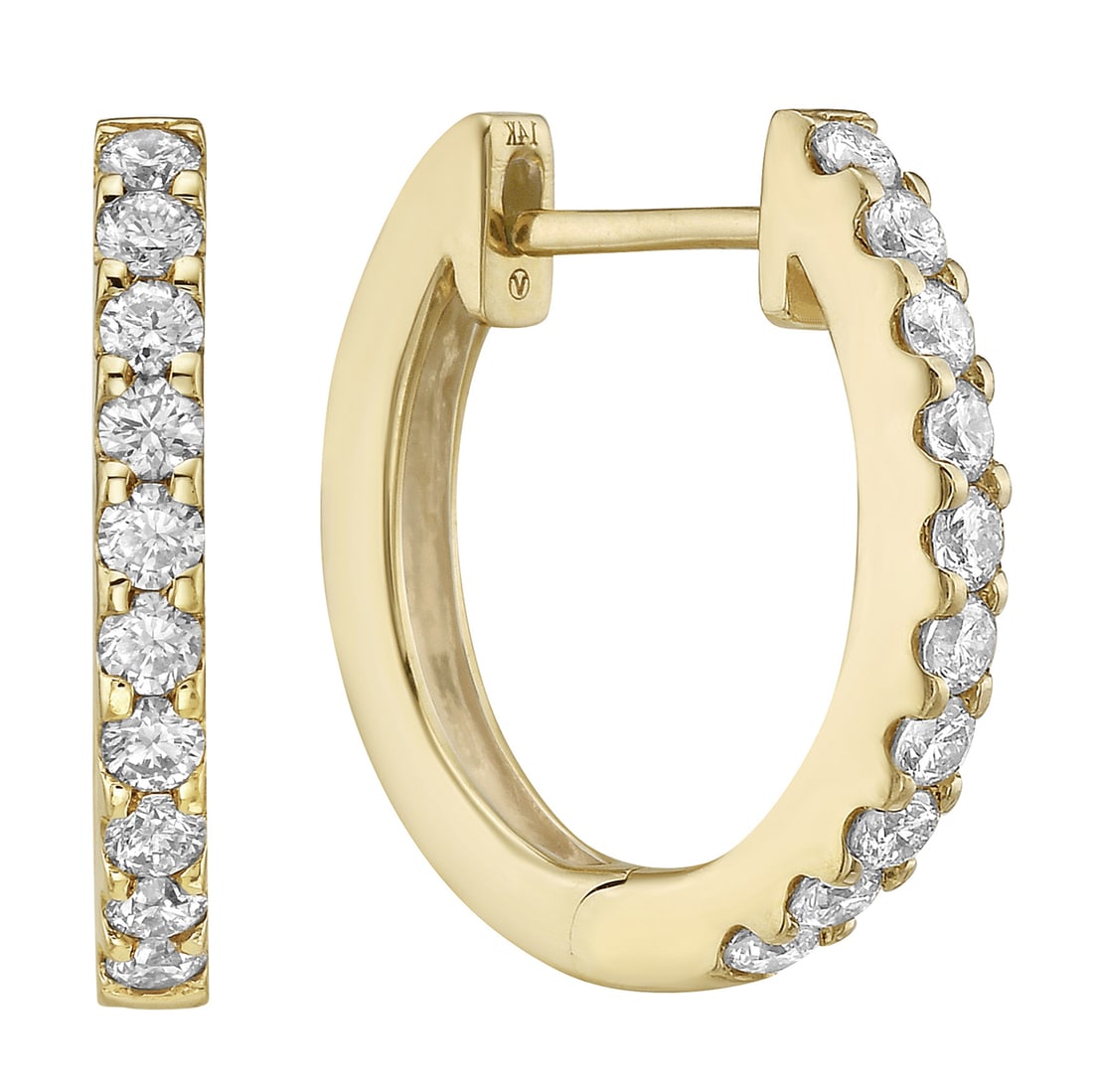 14K Yellow Gold Hoop Earrings with 0.58 ctw White Diamonds: A dazzling display of elegance, this exquisite pair of Hoop Earrings features radiant White Diamonds. Each stone is meticulously set in a classic hoop design, crafted from lustrous 14K Yellow Gold. Th