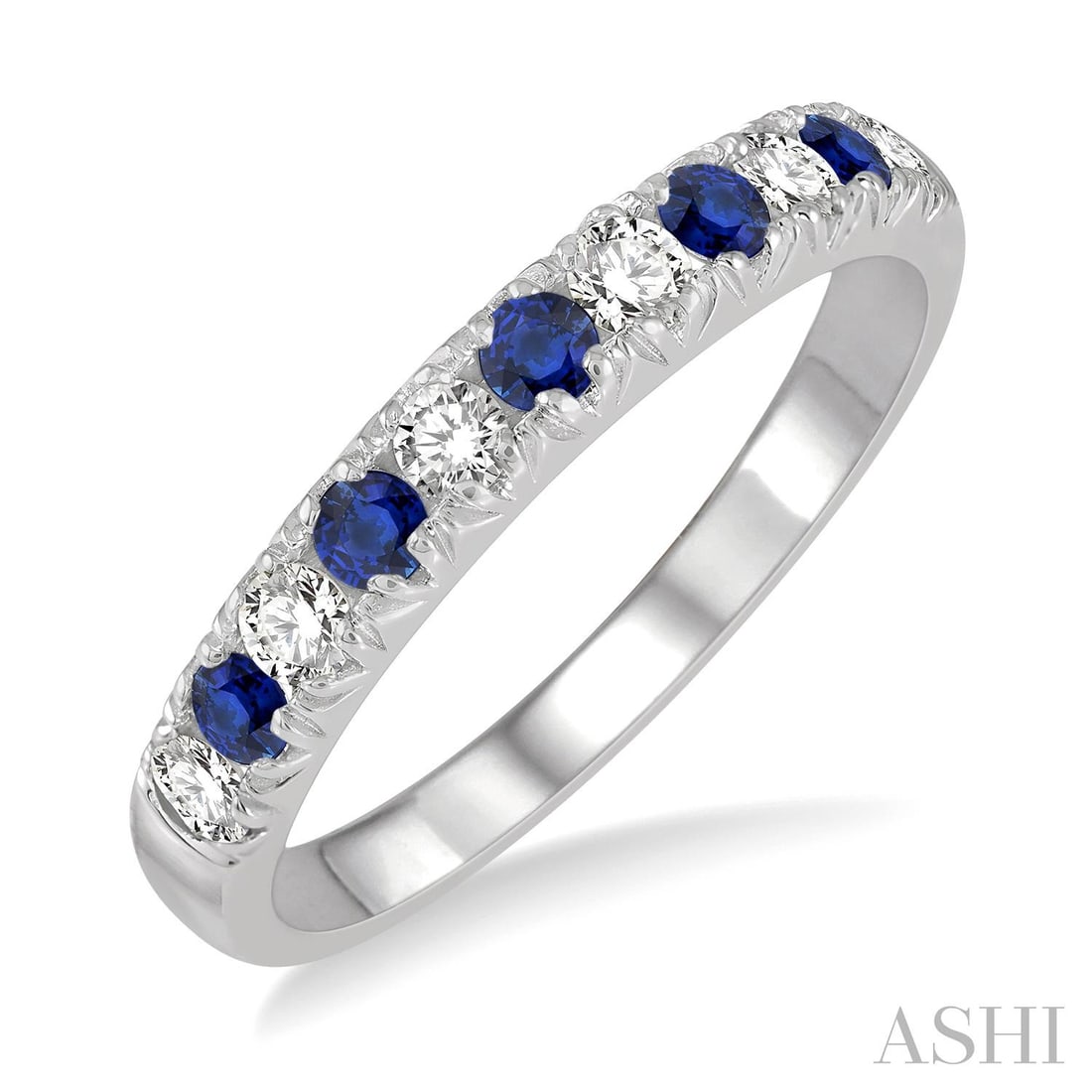 2.3mm Blue Sapphire and 0.27 ctw White Diamond 14K White Gold Ring: Timeless and sophisticated, this elegant Wedding Band ring featuring Blue Sapphire, White Diamond radiates enduring beauty. Securely held in a classic Band design, the ring is forged from 2.65 grams o
