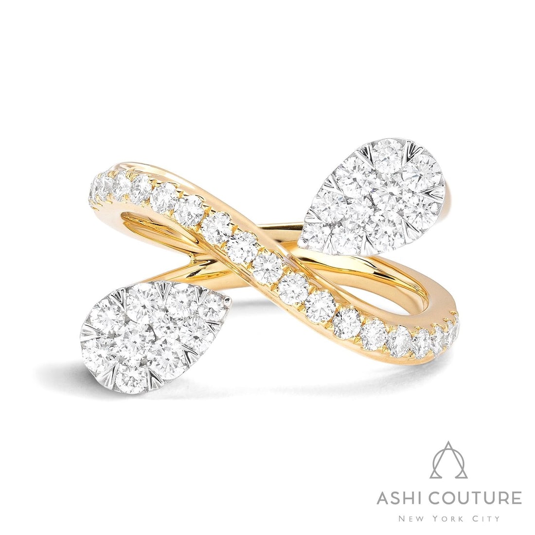 1.19 ctw Pear Diamond Toi Et Moi Cluster 18K Yellow & White Gold Ring: A vision of luxury, this magnificent Toi Et Moi Cluster ring featuring White Diamond defines sophistication. Securely held in a classic Toi et Moi design, the ring is forged from 7.2 grams of high-pol