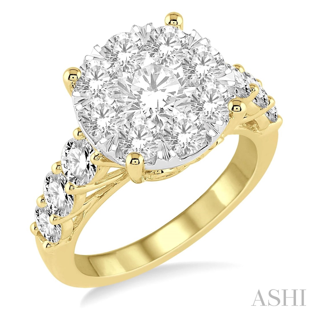 1.96 ctw Diamond Cluster 14K Yellow and White Gold Ring: Captured in a moment of brilliance, this breathtaking Cluster ring featuring White Diamond speaks to the connoisseur. Expertly mounted in a Cluster setting, the ring is crafted in 4.6 grams of solid 1