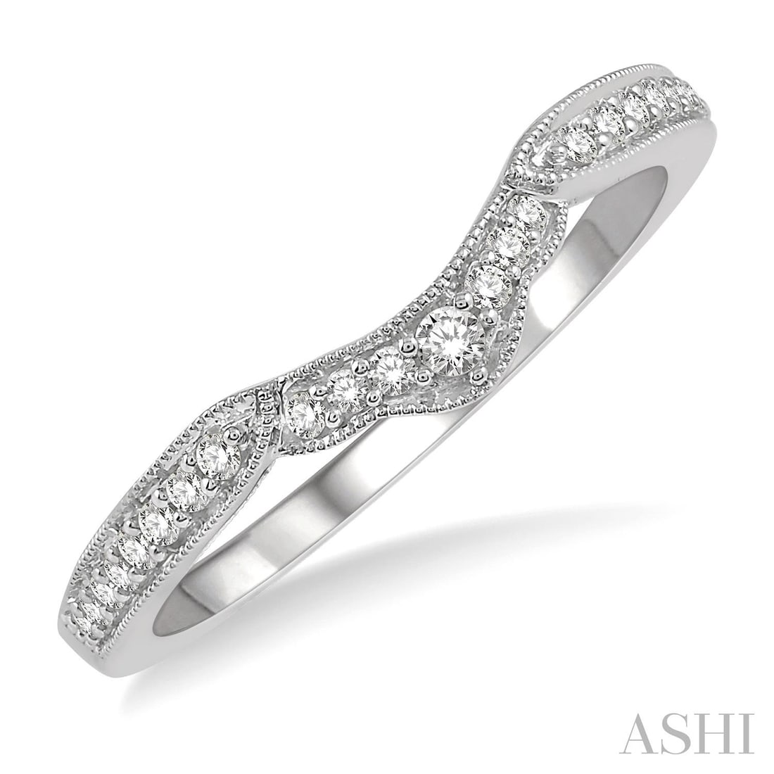 0.16 ctw White Diamond Arched Lattice 14K White Gold Band Ring: Epitomizing grandeur, this elegant Arched Lattice ring featuring White Diamond stands as a beacon of refined taste. Showcasing the gems in a Contoured Band arrangement, the ring consists of 2.15 grams