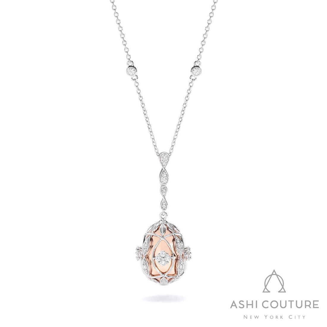 0.89 ctw White Diamond 18K Rose & White Gold Pendant: A testament to superior craftsmanship, this exquisite Cage Drop pendant featuring White Diamond is unparalleled. Crafted with precision, the Cage Setting setting is seamlessly integrated into 7.35 gra