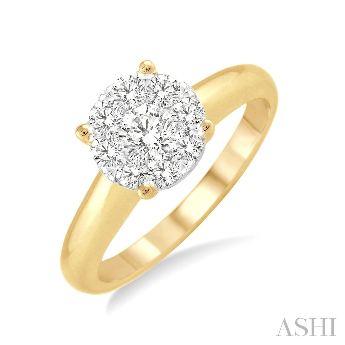 0.24 ctw Diamond Cluster 14K Yellow & White Gold Ring: Captured in a moment of brilliance, this breathtaking Cluster ring featuring Natural Diamonds speaks to the connoisseur. The gemstones are nestled within a Cluster framework, supported by a substantia