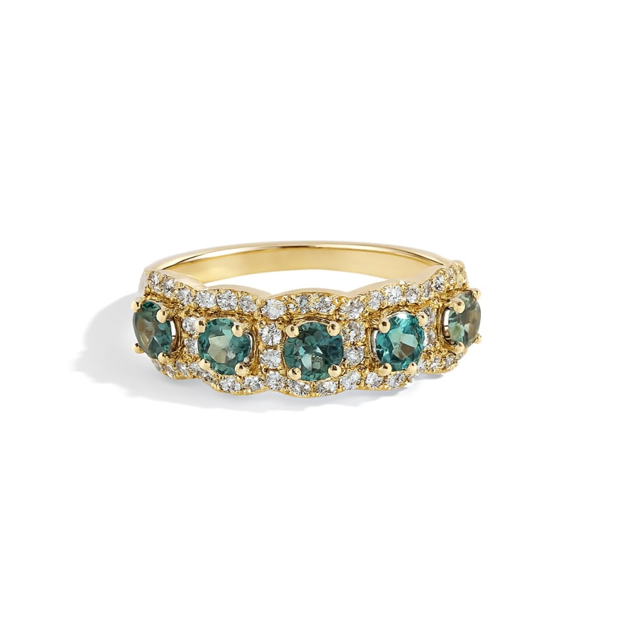 0.97ct Alexandrite and 0.49ctw Diamond 14K Yellow Gold Ring: A vision of luxury, this exquisite Halo ring featuring Alexandrite, White Diamond defines sophistication. Securely held in a classic Halo design, the ring is forged from 3.03 grams of high-polish 14K 